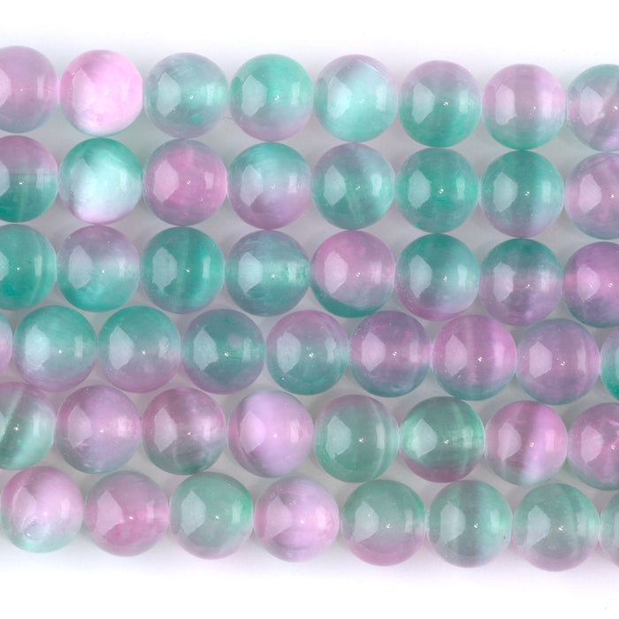 Selenite 8mm Round Green Pink (Dyed) - 15-16 Inch