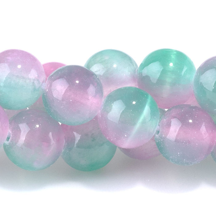 Selenite 8mm Round Green Purple (Dyed) - 15-16 Inch