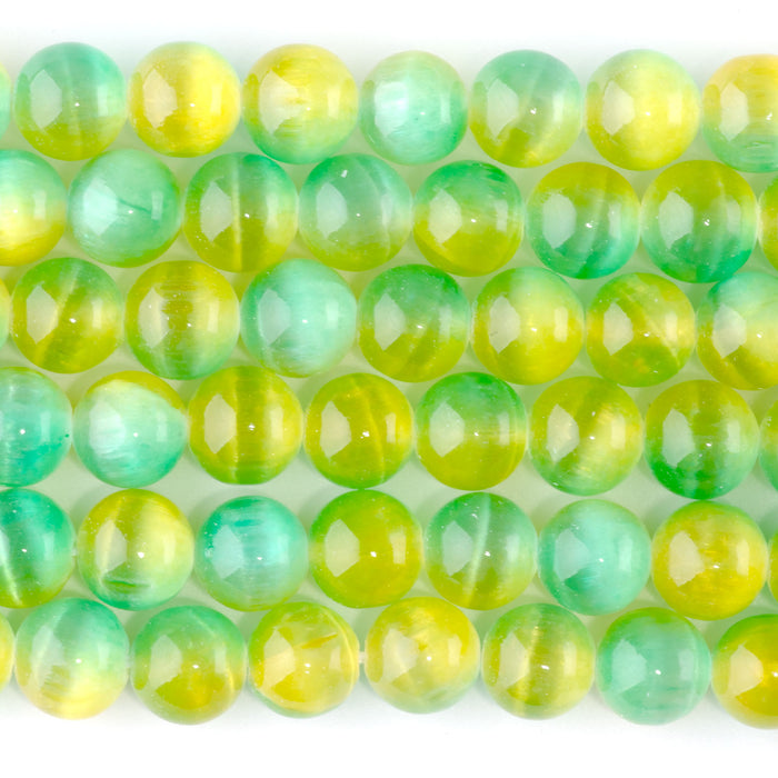 Selenite 8mm Round Green Yellow (Dyed) - 15-16 Inch
