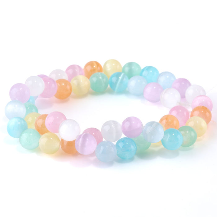 Selenite 8mm Round Rainbow (Dyed) - 15-16 Inch