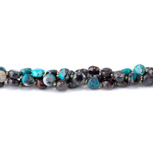 This is a Dakota Stones 8mm Shattuckite Cut Gemstone strand with coin star beads in 15-16 inch strand.