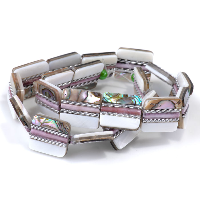 Abalone, MOP, & Wampum 18x20mm Rectangle Bead - 15-16 Inch