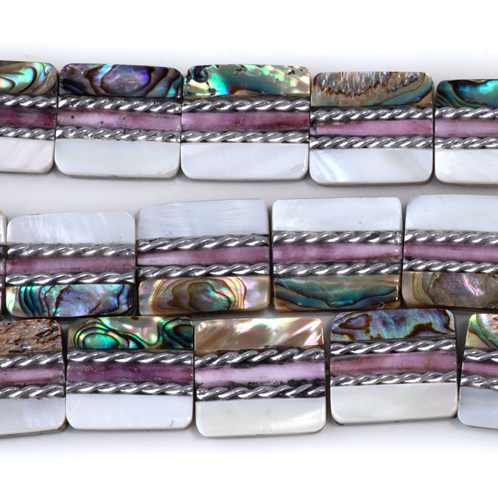Abalone, MOP, & Wampum 18x20mm Rectangle Bead - 15-16 Inch