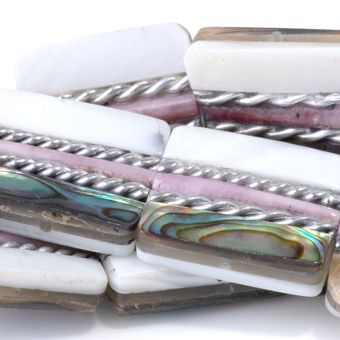 Abalone, MOP, & Wampum 18x20mm Rectangle Bead - 15-16 Inch