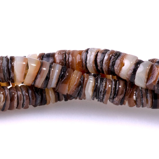This is a Dakota Stones 5mm Brown Lip Shell Gemstone strand with heishi beads in 15-16 inch strand.