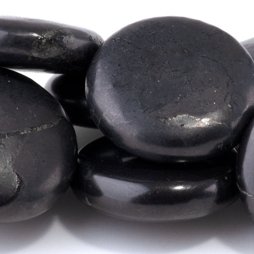 This is a Dakota Stones 20mm Shungite Gemstone strand with coin beads in 15-16 inch strand.