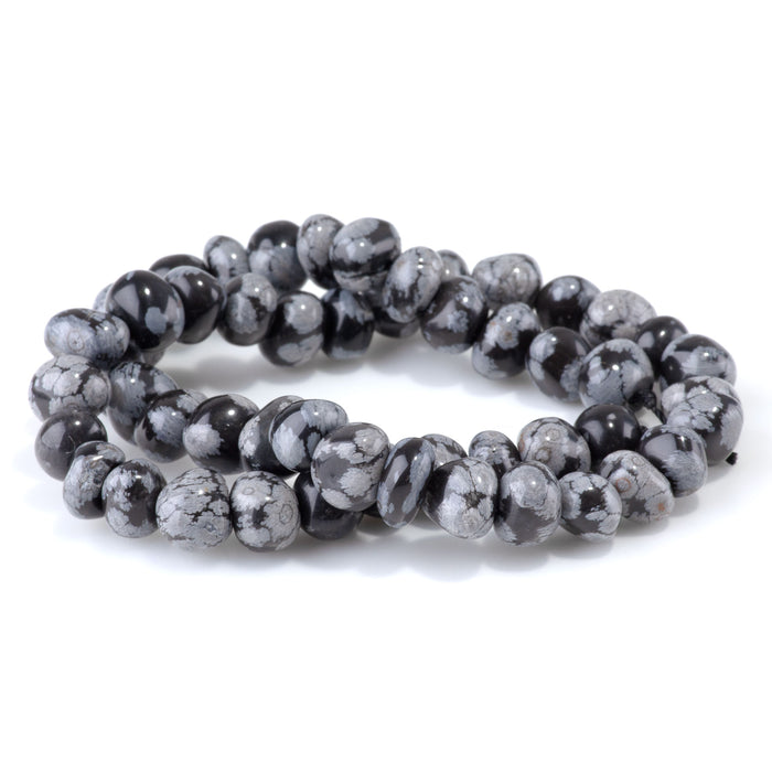 Snowflake Obsidian 8x10-9x13mm Side Drilled Pebble - 15-16 Inch