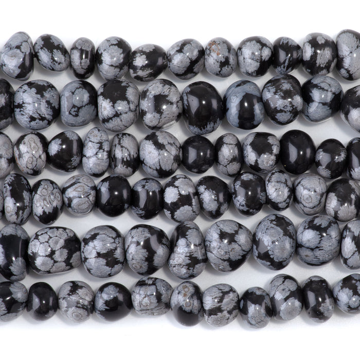 Snowflake Obsidian 8x10-9x13mm Side Drilled Pebble - 15-16 Inch