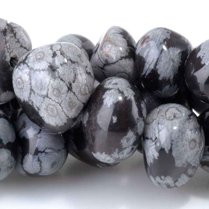 Snowflake Obsidian 8x10-9x13mm Side Drilled Pebble - 15-16 Inch