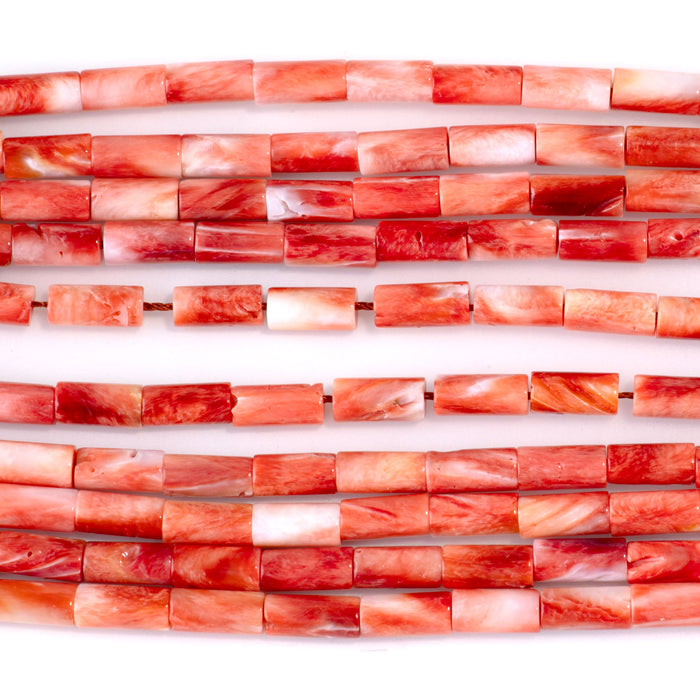 Spiny Oyster 4x8mm Red Tube Bead - 15-16 Inch