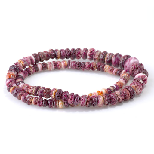 This is a Dakota Stones 5-12mm Spiny Oyster Purple Gemstone strand with rondelle beads in 15-16 inch strand.