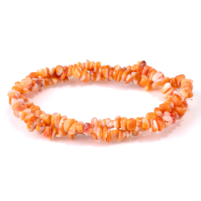 This is a Dakota Stones 5-8mm Spiny Oyster Chips Orange Gemstone strand with free-form beads in 15-16 inch strand.