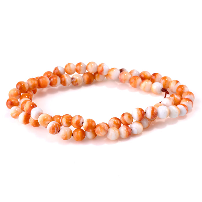 Spiny Oyster 6mm Orange Round Bead - 15-16 Inch
