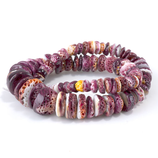 This is a Dakota Stones 8-20mm Spiny Oyster Purple Gemstone strand with rondelle beads in 15-16 inch strand.