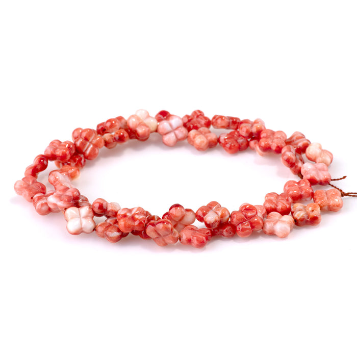 Spiny Oyster 8-9mm Red Carved Clover Bead - 15-16 Inch