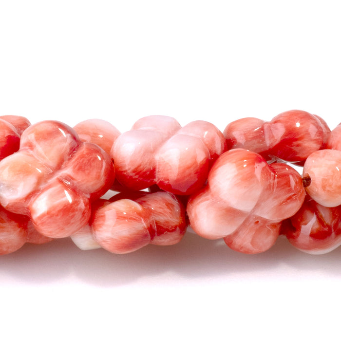 Spiny Oyster 8-9mm Red Carved Clover Bead - 15-16 Inch