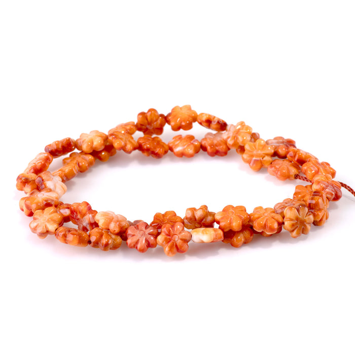 Spiny Oyster 9mm Carved Flower Bead - 15-16 Inch