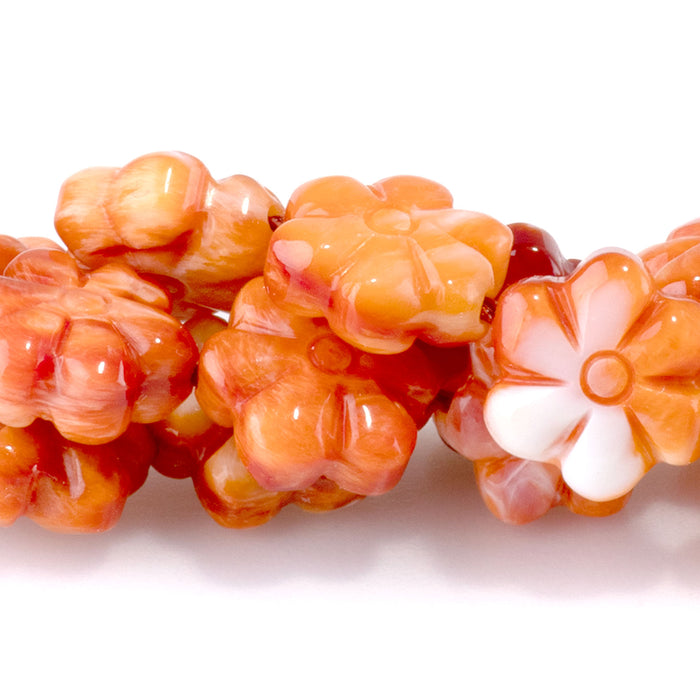 Spiny Oyster 9mm Carved Flower Bead - 15-16 Inch