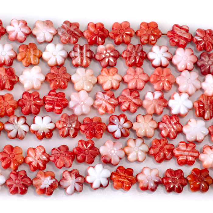 Spiny Oyster 9mm Red Carved Flower Bead - 15-16 Inch