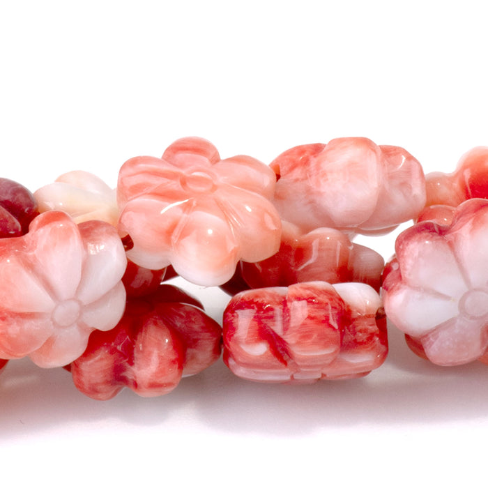 Spiny Oyster 9mm Red Carved Flower Bead - 15-16 Inch