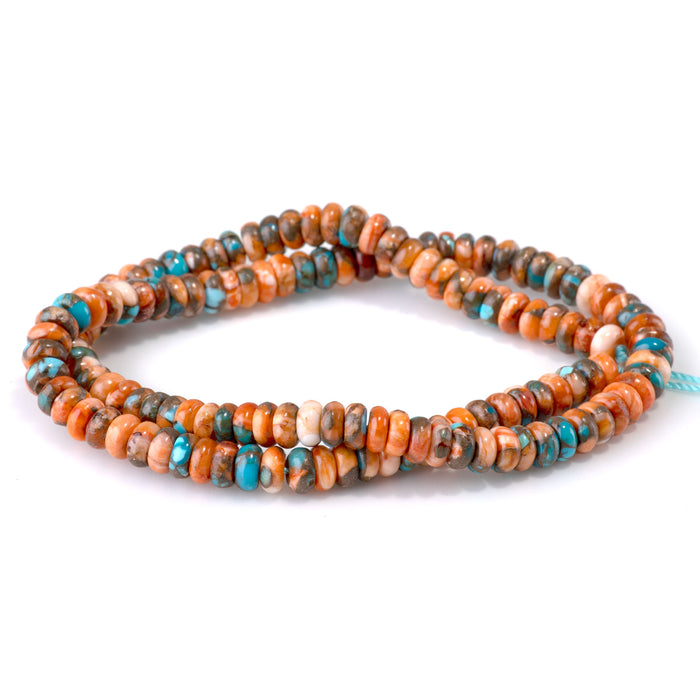 Spiny Oyster & Turquoise 3x6mm Dark Orange Rondelle Bead - 15-16 Inch