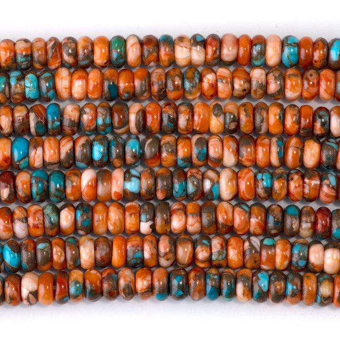 Spiny Oyster & Turquoise 3x6mm Dark Orange Rondelle Bead - 15-16 Inch