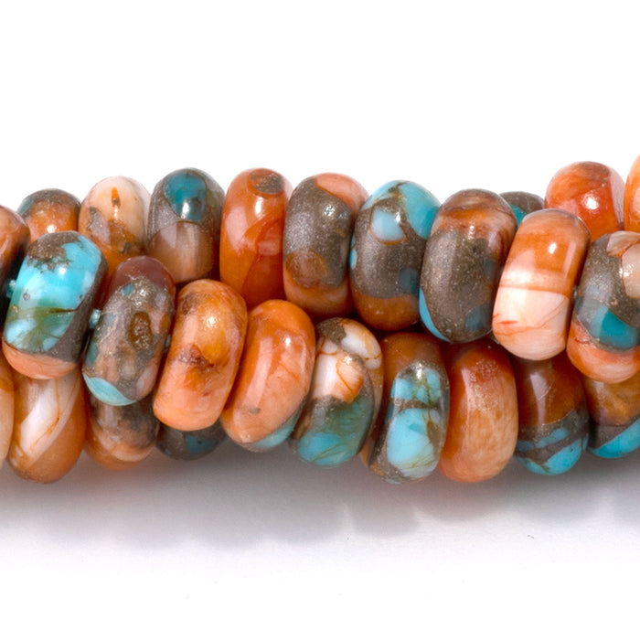 Spiny Oyster & Turquoise 3x6mm Dark Orange Rondelle Bead - 15-16 Inch