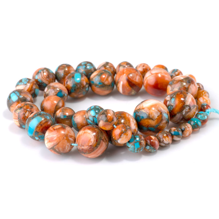 Spiny Oyster & Turquoise 6-16mm Graduated Round Bead - 15-16 Inch