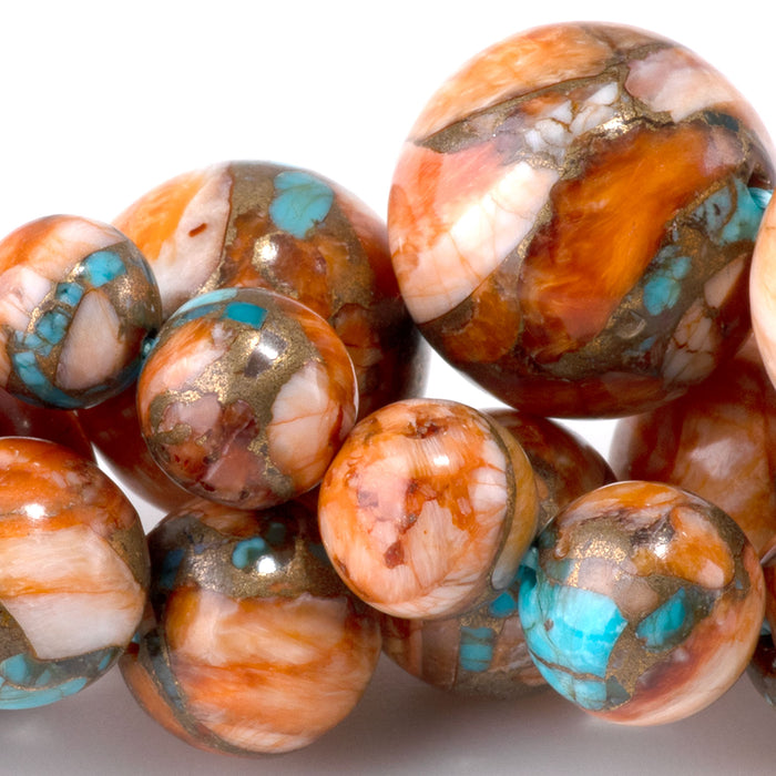 Spiny Oyster & Turquoise 6-16mm Graduated Round Bead - 15-16 Inch