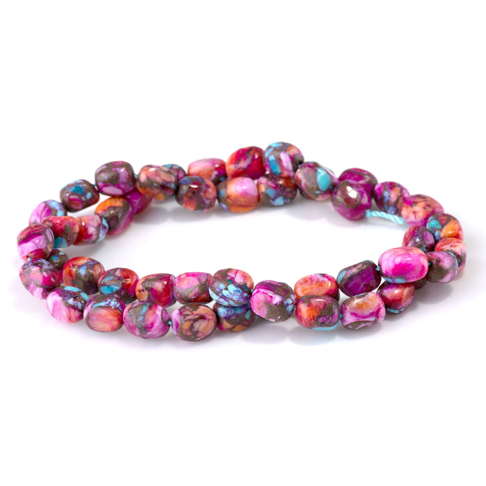 Spiny Oyster & Turquoise 6x8mm Dyed Rectangle Nugget Bead - 15-16 Inch