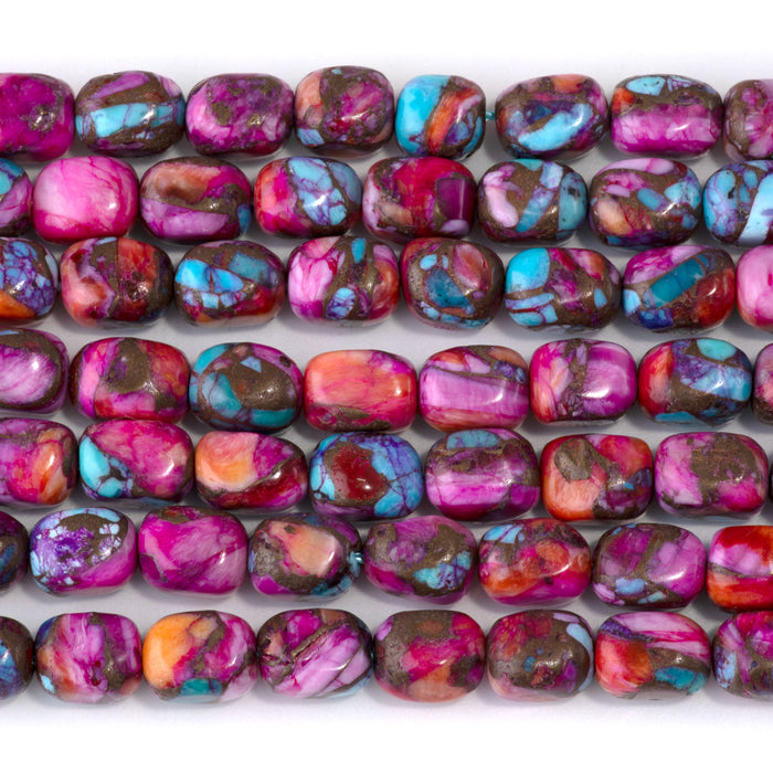 Spiny Oyster & Turquoise 6x8mm Dyed Rectangle Nugget Bead - 15-16 Inch