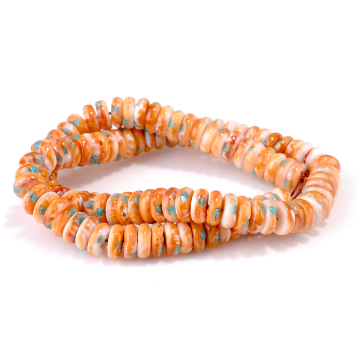 Spiny Oyster & Turquoise 10mm Rondelle Bead - 15-16 Inch