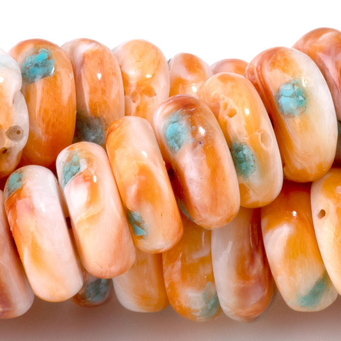 Spiny Oyster & Turquoise 10mm Rondelle Bead - 15-16 Inch