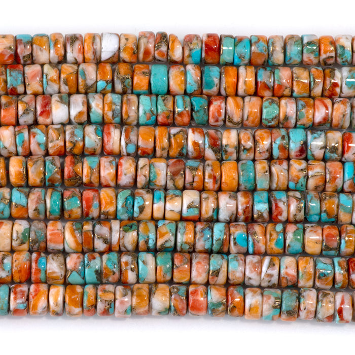 Spiny Oyster & Turquoise 6mm Heishi Bead - 15-16 Inch