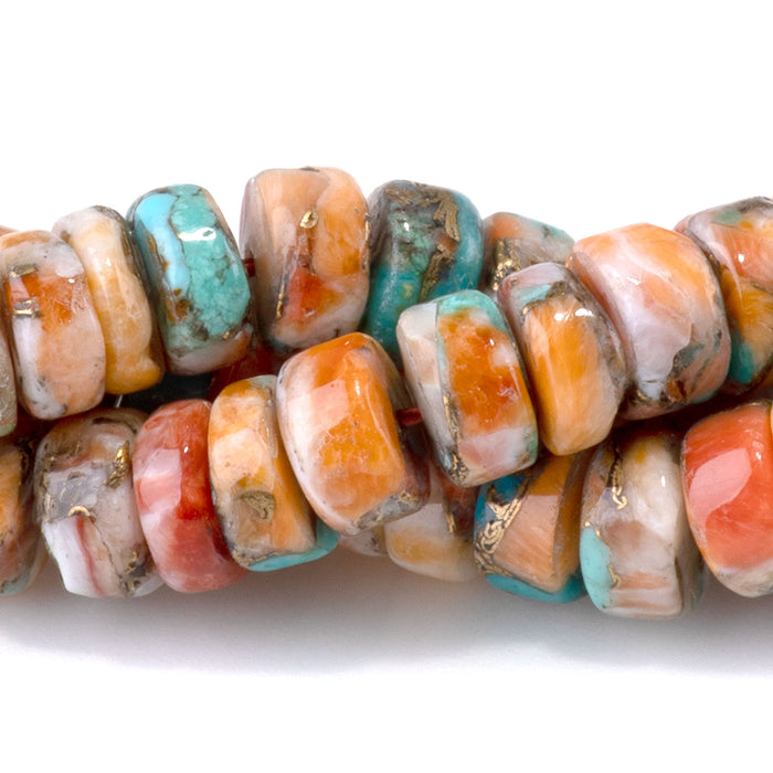 Spiny Oyster & Turquoise 6mm Heishi Bead - 15-16 Inch
