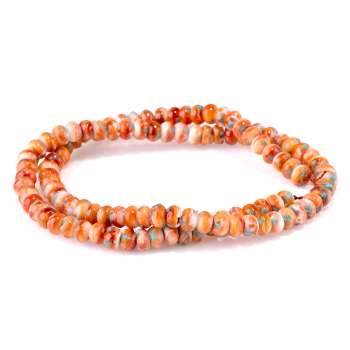 Spiny Oyster & Turquoise 6mm Orange Rondelle Bead - 15-16 Inch