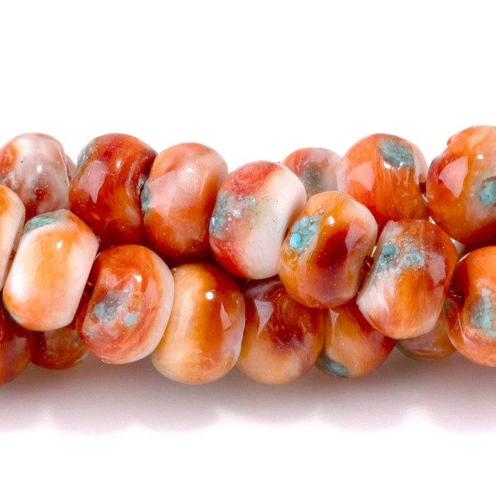 Spiny Oyster & Turquoise 6mm Orange Rondelle Bead - 15-16 Inch