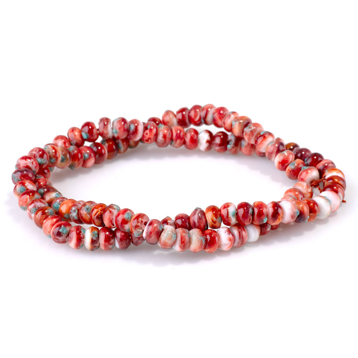 Spiny Oyster & Turquoise 6mm Red Rondelle Bead - 15-16 Inch