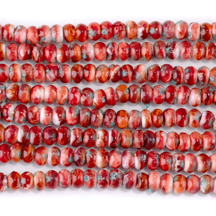 Spiny Oyster & Turquoise 6mm Red Rondelle Bead - 15-16 Inch