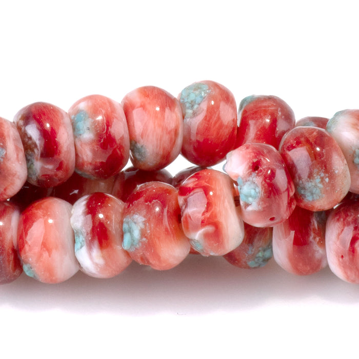Spiny Oyster & Turquoise 6mm Red Rondelle Bead - 15-16 Inch
