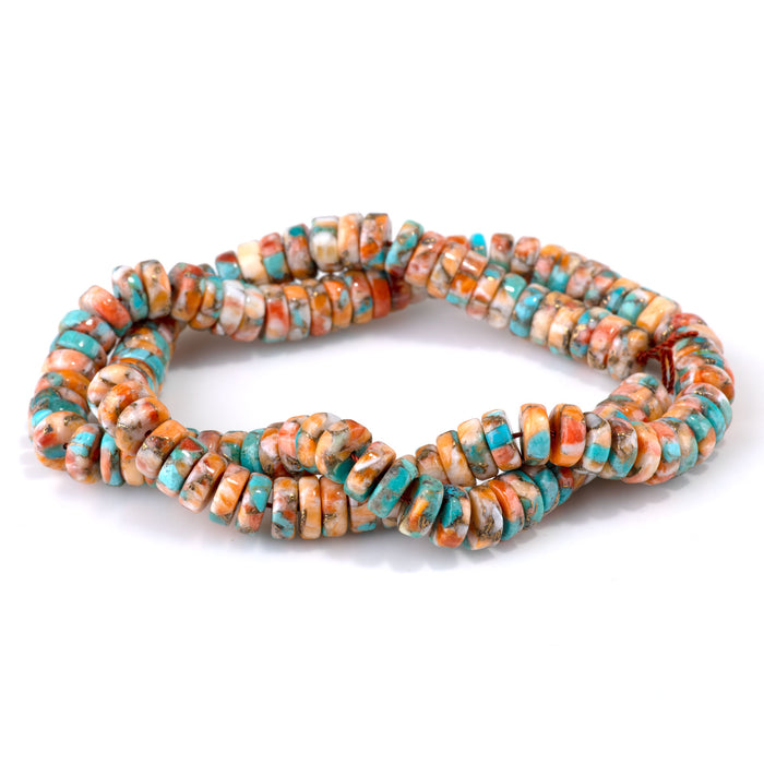 Spiny Oyster & Turquoise 8mm Heishi Bead - 15-16 Inch