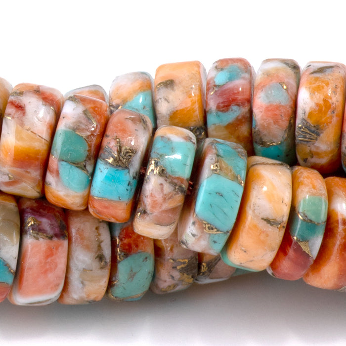 Spiny Oyster & Turquoise 8mm Heishi Bead - 15-16 Inch