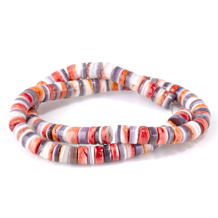 Spiny Oyster Mixed Wth Wampum 8mm Heishi - 15-16 Inch