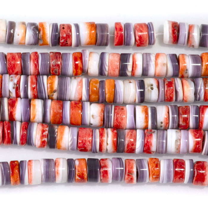 Spiny Oyster Mixed Wth Wampum 8mm Heishi - 15-16 Inch