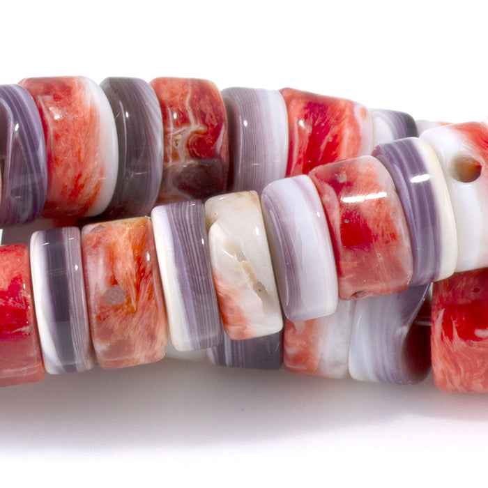 Spiny Oyster Mixed Wth Wampum 8mm Heishi - 15-16 Inch