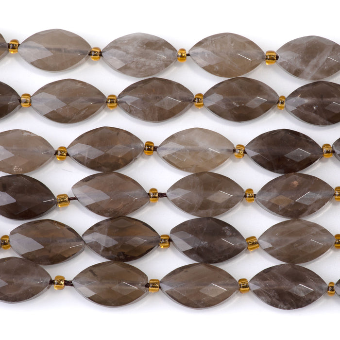Smoky Quartz 10x16mm Faceted Marquise Bead - 15-16 Inch