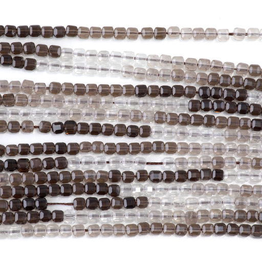 This is a Dakota Stones 3mm Smoky Quartz Banded Gemstone strand with A grade table-cut cube beads in 15-16 inch strand.