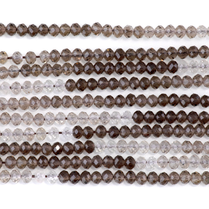 Smoky Quartz 3x4mm Banded Faceted Rondelle A Grade - 15-16 Inch