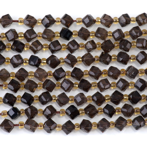 This is a Dakota Stones 4x6mm Smoky Quartz Corner Gemstone strand with table-cut cube beads in 15-16 inch strand.