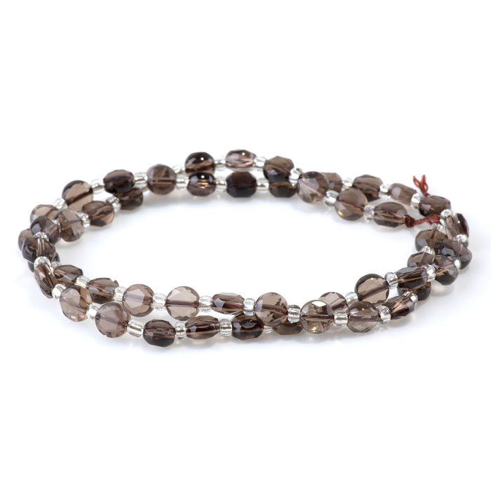 Smoky Quartz 6mm Star Cut Coin - 15-16 Inch